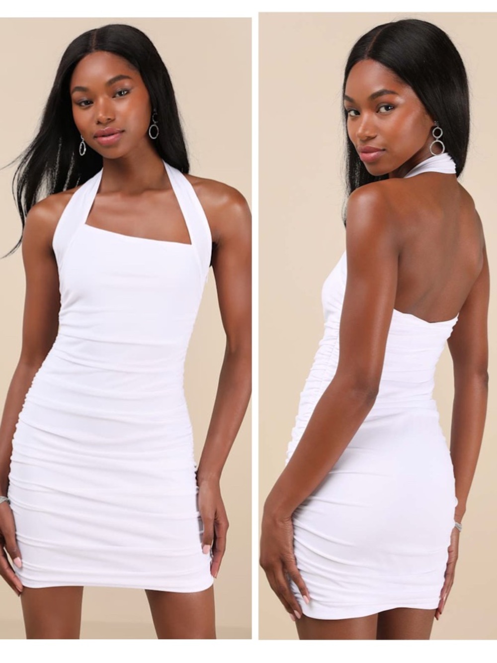 Lulus Attractive Radiance White Mesh Ruched Halter Mini Dress Size XXL Bridal